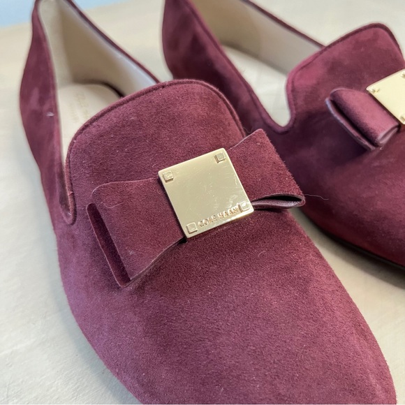 Cole Haan Tali Bow Flats Red Maroon Suede Leather Gold Buckle Loafers Women's 9 - Picture 5 of 8